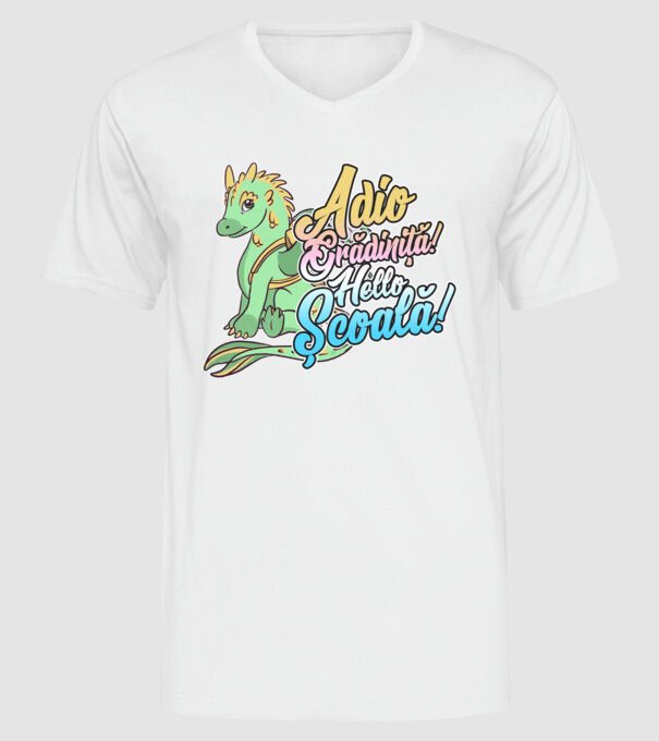 Adio grădiniță! Hello școală! model alb pe tricou