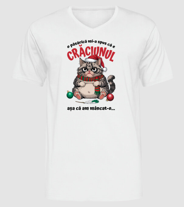 Am mâncat pasărea Crăciun pisică Alb model alb pe tricou