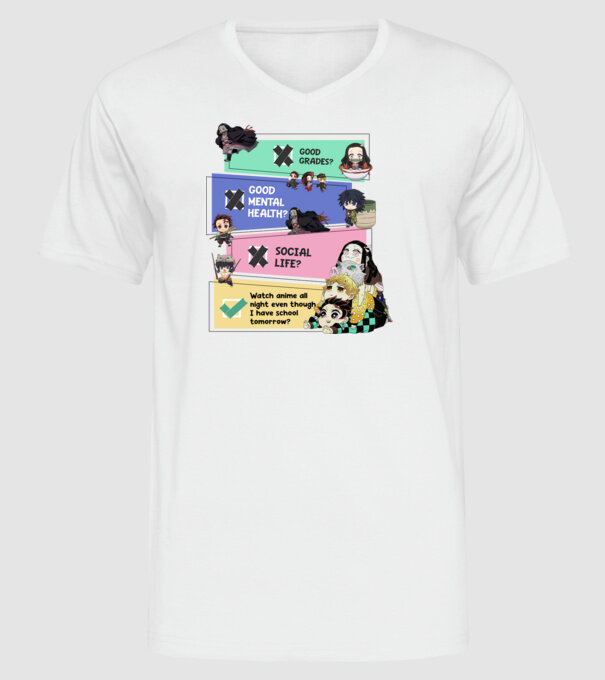Anime check Demon Slayer model alb pe tricou