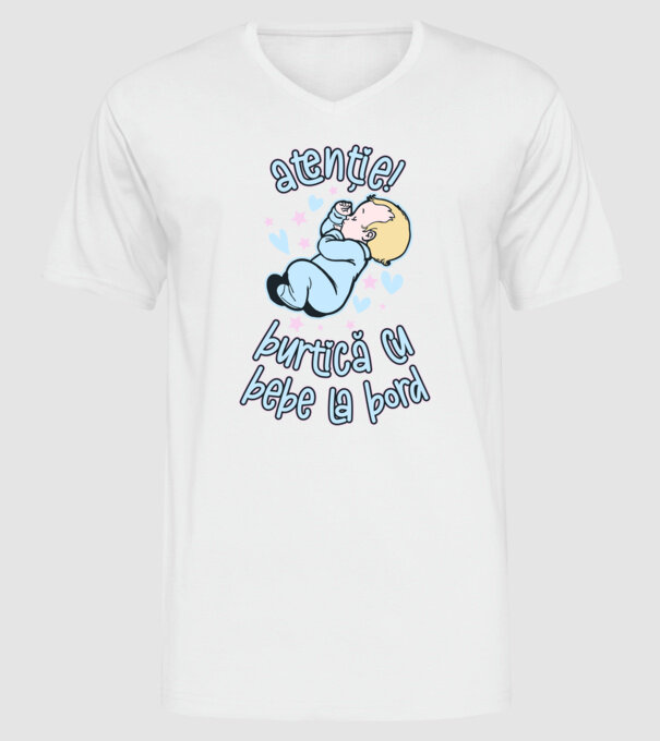 atenție! burtică cu bebe la bord model alb pe tricou