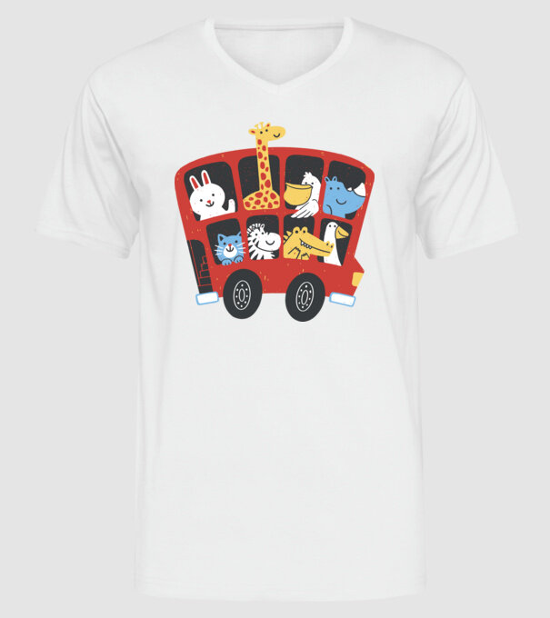 Autobuze model alb pe tricou