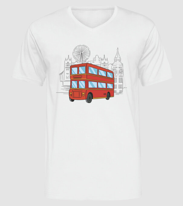 Autobuze model alb pe tricou