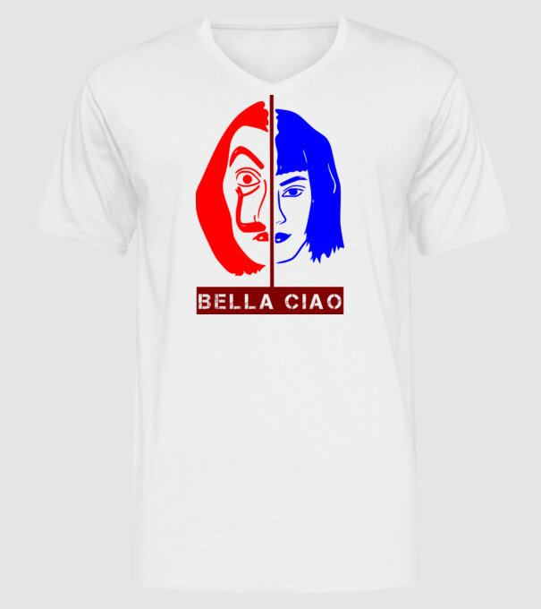 bella ciao tokyo model alb pe tricou