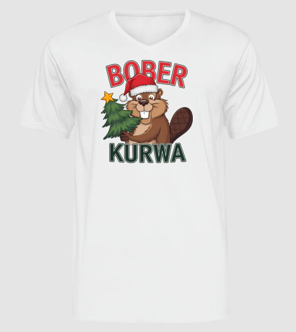 Bober kurwa Christmas model alb pe tricou