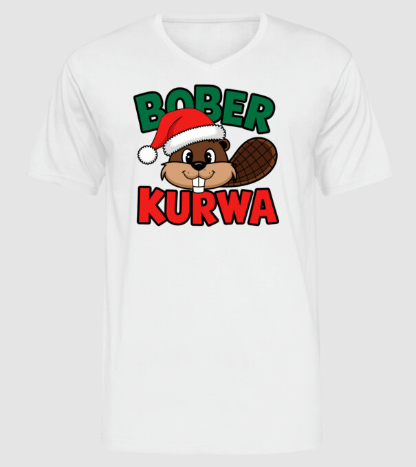 Bober kurwa xmas model alb pe tricou