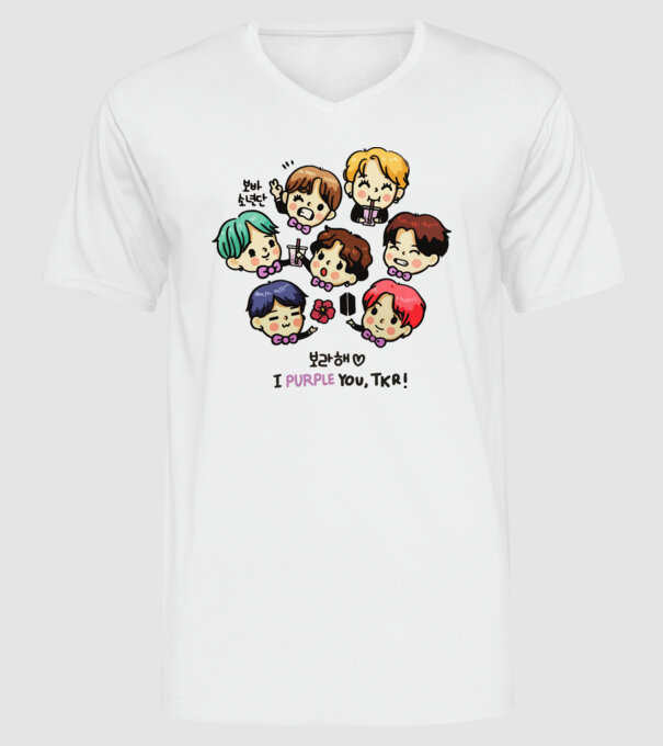 BTS chibi model alb pe tricou
