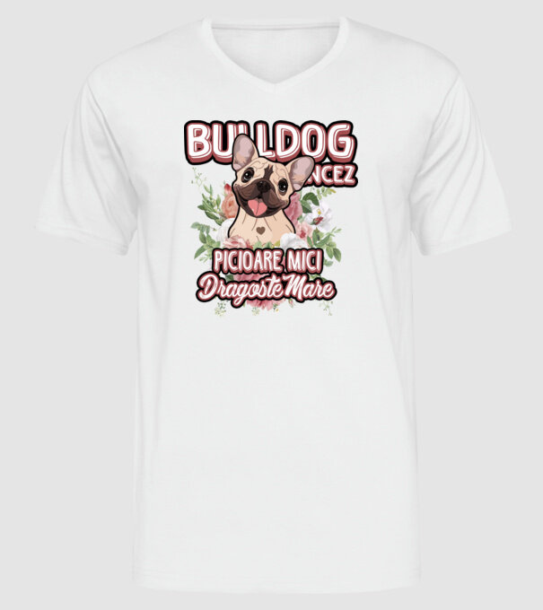 Bulldog francez picioare mici dragoste mare model alb pe tricou