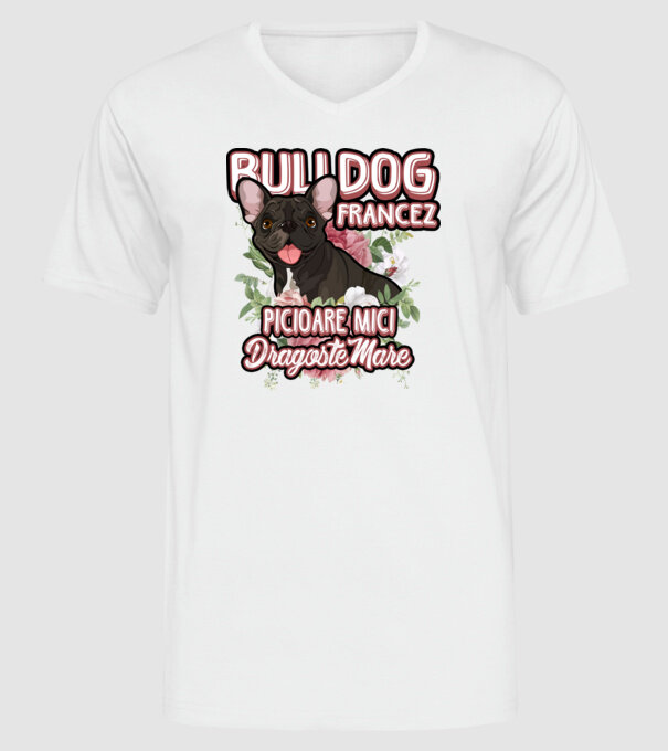 bulldog francez - picioare mici dragoste mare model alb pe tricou