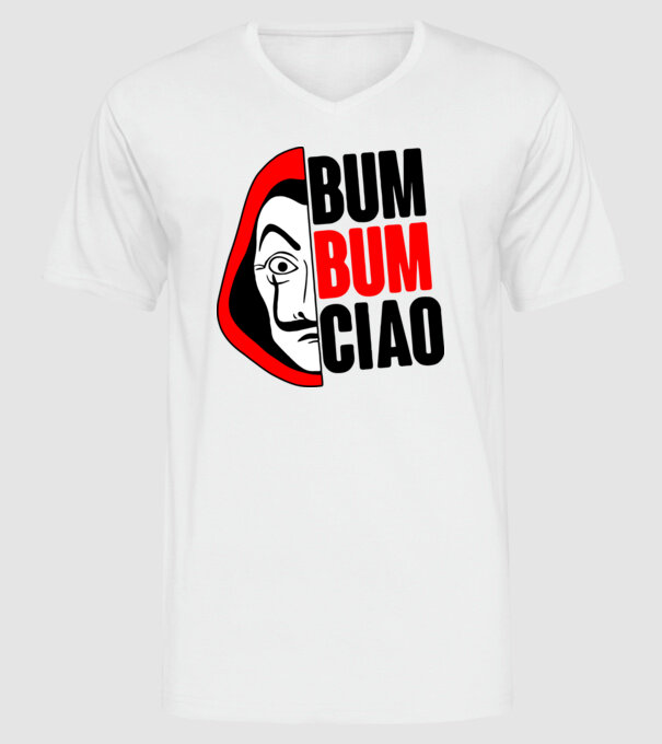 bumbum ciao money heist model alb pe tricou