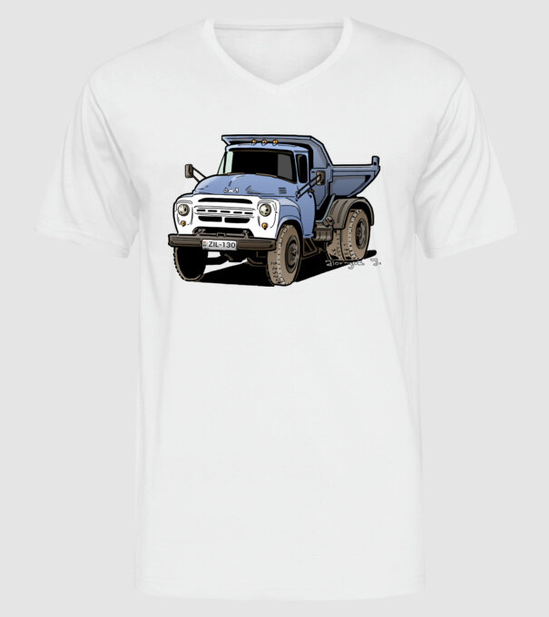 Camioane model alb pe tricou