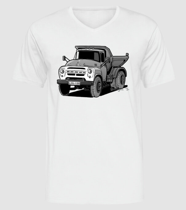 Camioane model alb pe tricou