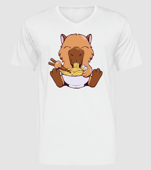 Capibară Ramen model alb pe tricou
