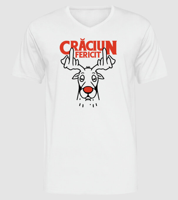 Căprioară de Crăciun antisocială model alb pe tricou