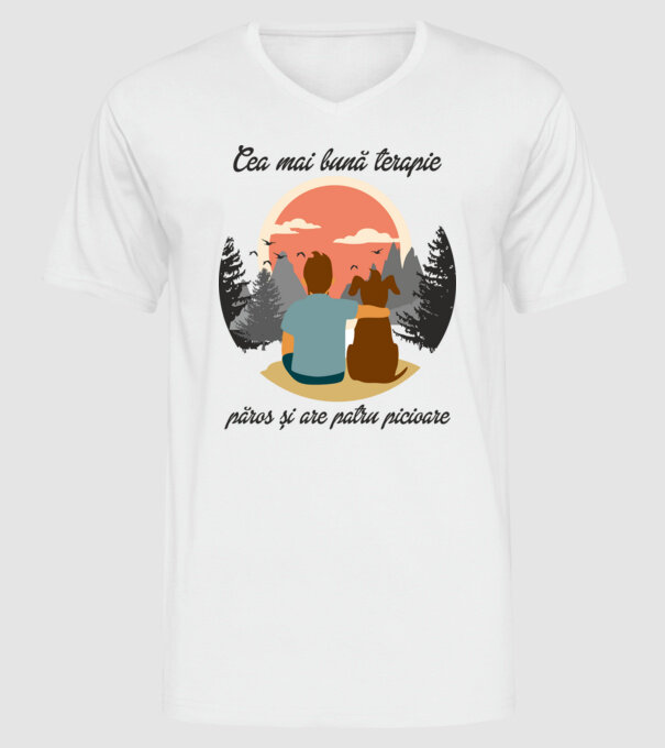 cea mai bună terapie - păros și are patru picioare model alb pe tricou