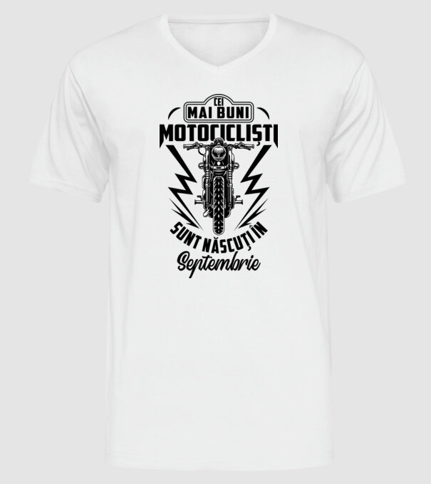 Cei mai buni motocicliști sunt născuți în Septembrie model alb pe tricou