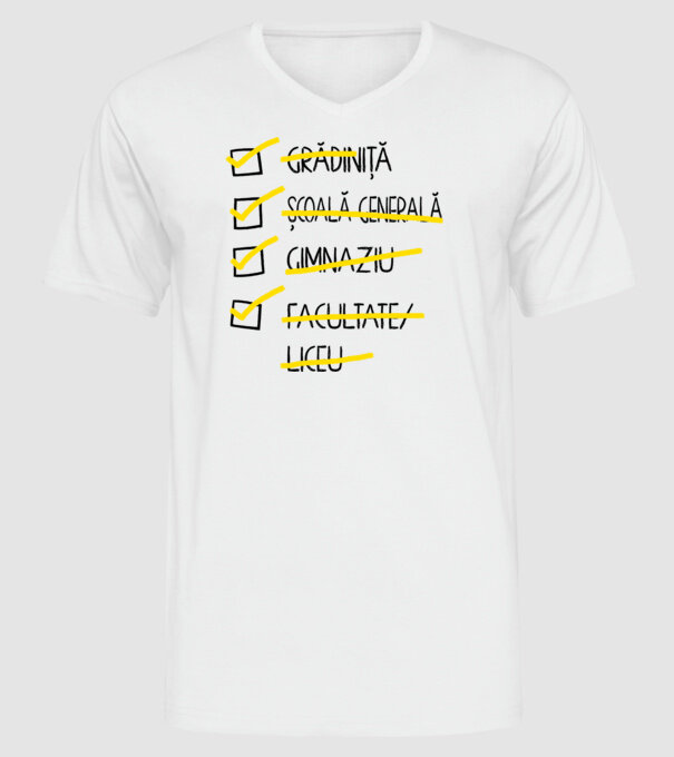 Cheklist educație - Facultate alb model alb pe tricou