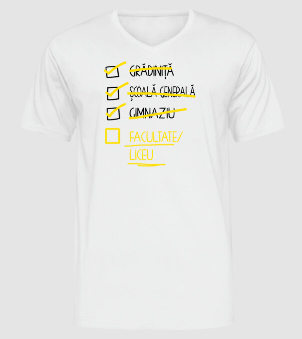 Cheklist educație - Gimnaziu alb model alb pe tricou