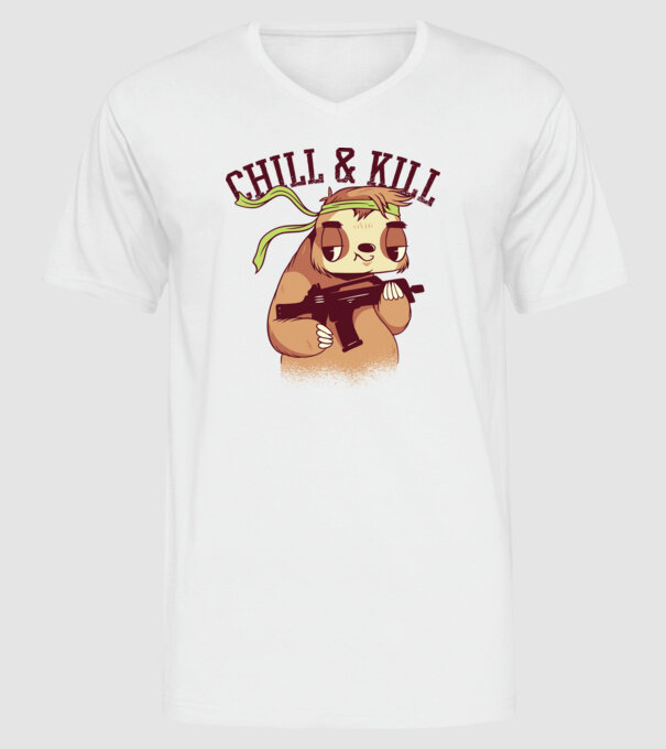 chill and kill model alb pe tricou