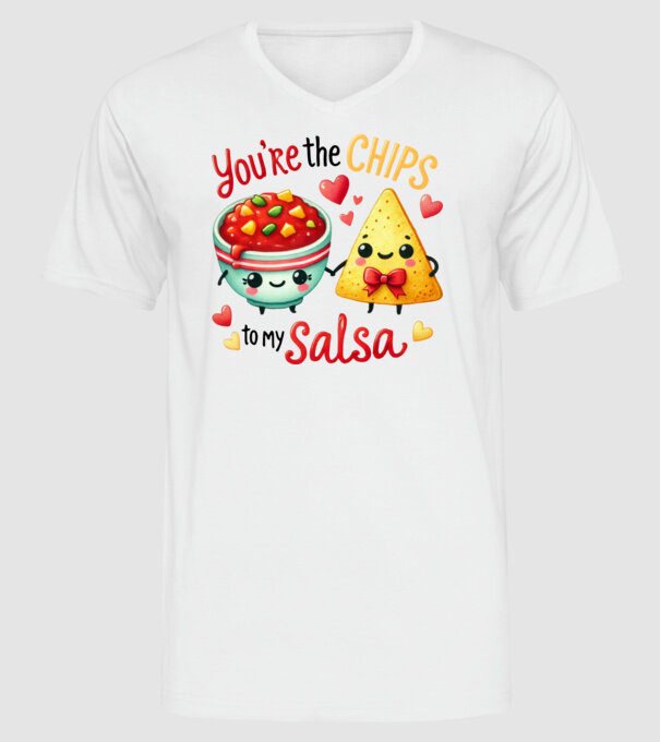 Chips to my Salsa model alb pe tricou