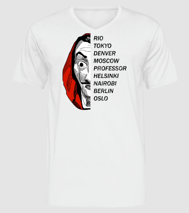 classic logo money heist white model alb pe tricou