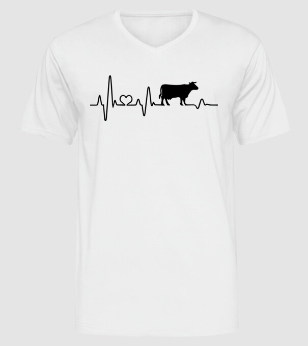 Cow Heartbeat model alb pe tricou
