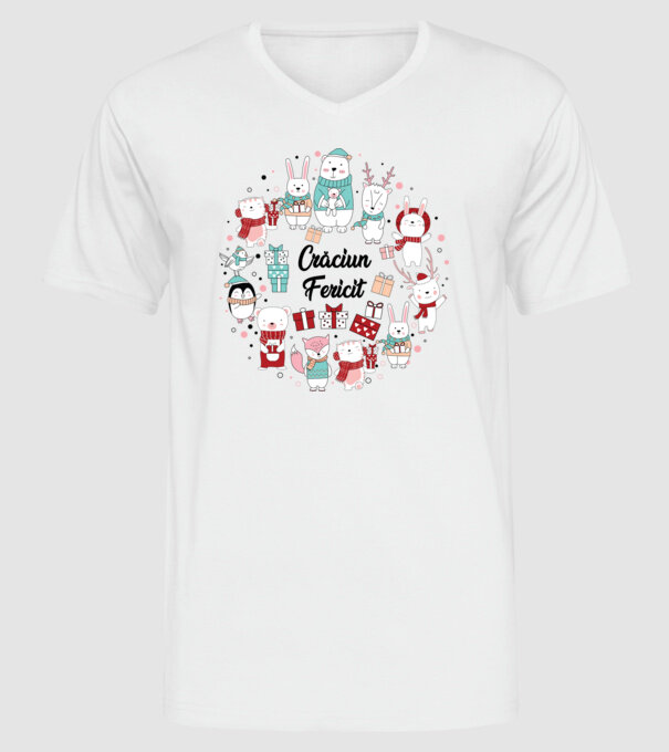 Crăciun Fericit model alb pe tricou