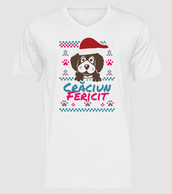 Crăciun Fericit câine model alb pe tricou