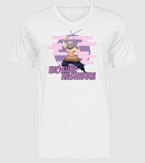 Demon Slayer Inosuke model alb pe tricou