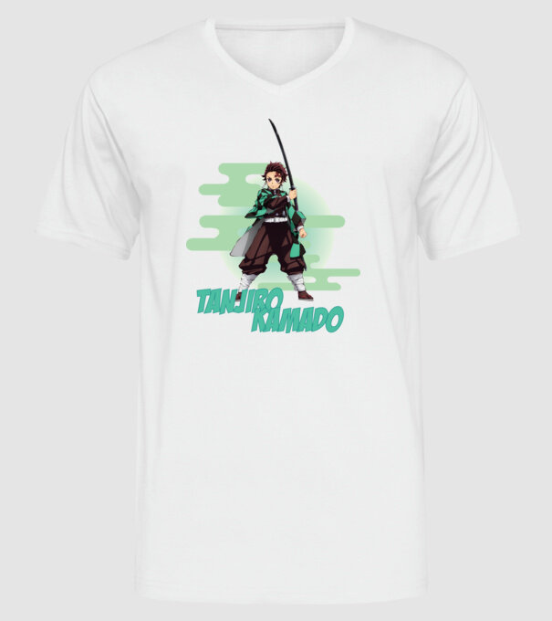 Demon Slayer Tanjiro model alb pe tricou