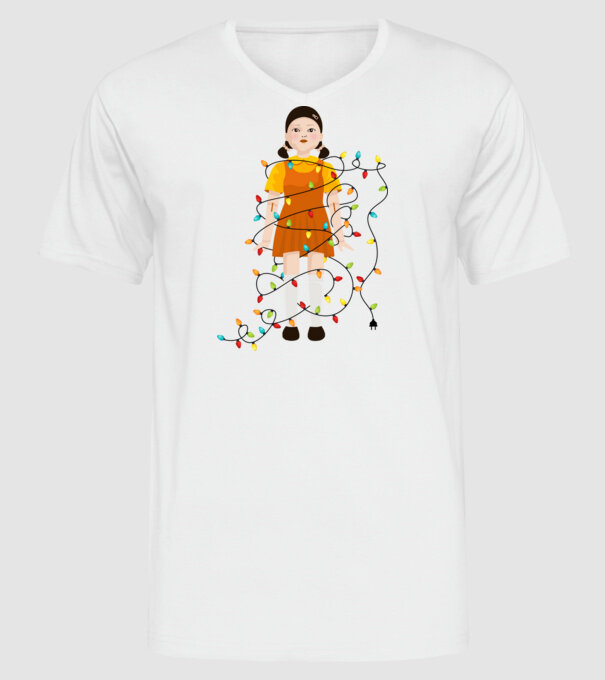 doll squid game model alb pe tricou