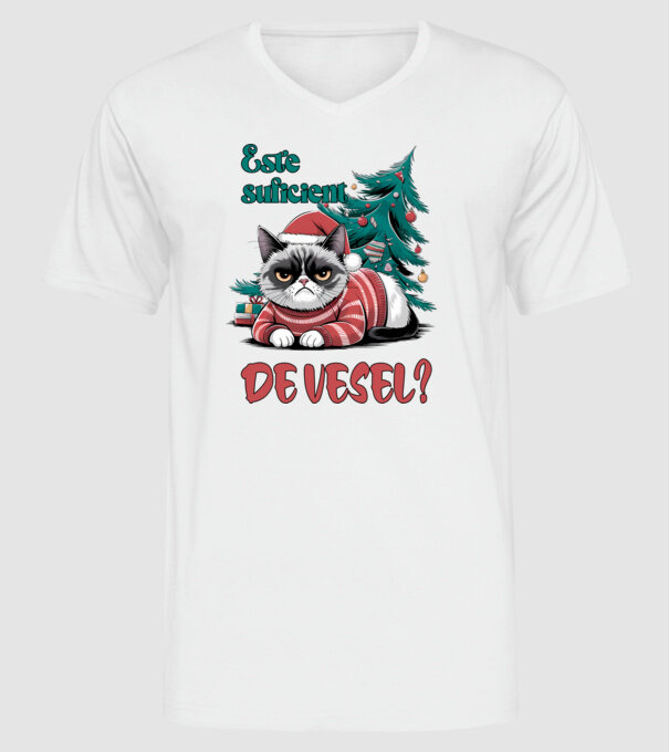 Este suficient de vesel? pisică Crăciun model alb pe tricou
