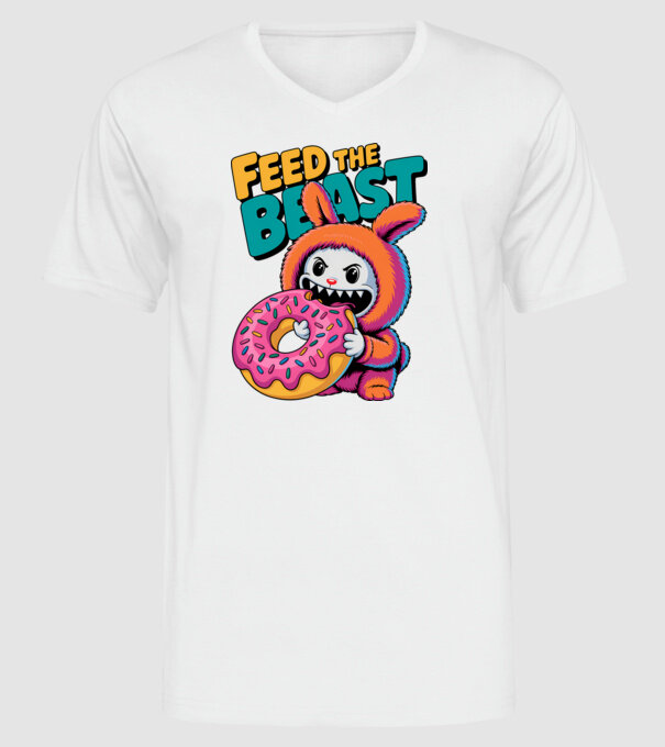 Feed the beast model alb pe tricou