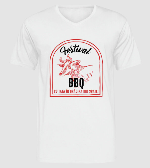 Festival BBQ - cu tata în grădina din spate! model alb pe tricou