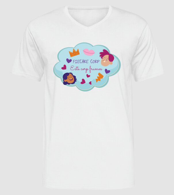 Fiecare corp model alb pe tricou
