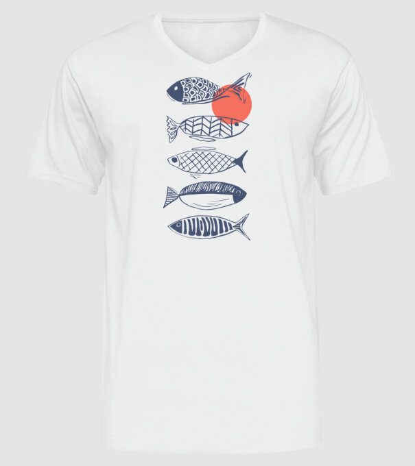 Fish model alb pe tricou