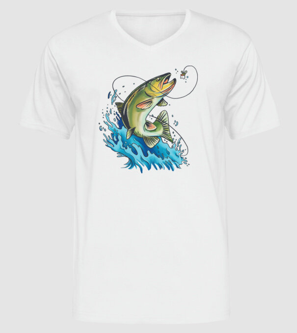 Fish model alb pe tricou