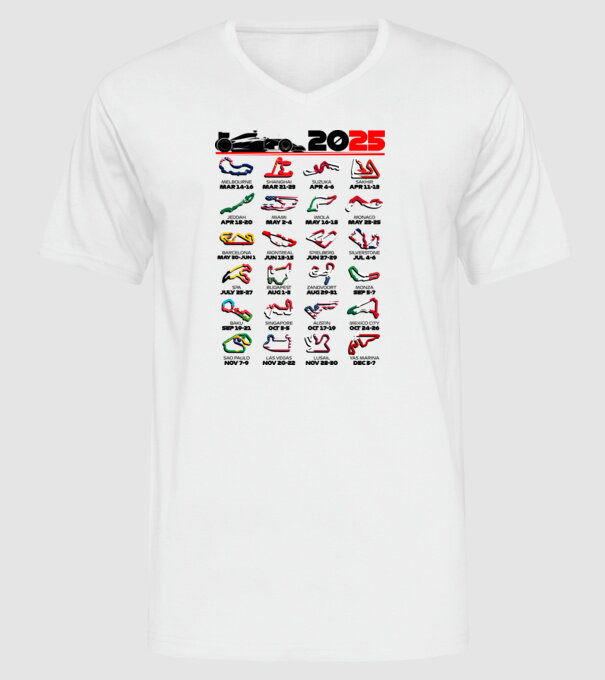 F1 calendar 2025 Alb model alb pe tricou