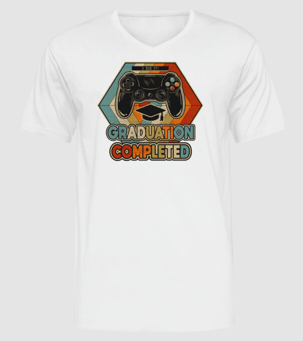 Graduatuion completed retro model alb pe tricou