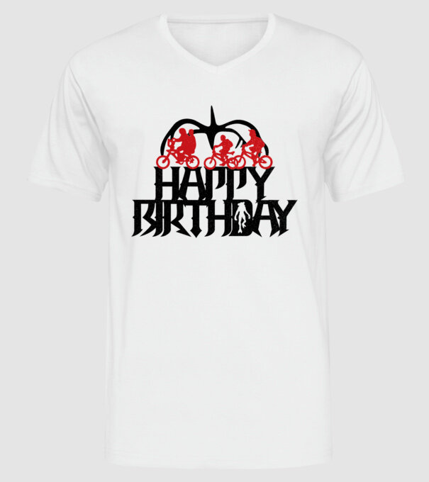 happy birthday stranger things model alb pe tricou