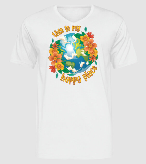 Happy Place model alb pe tricou