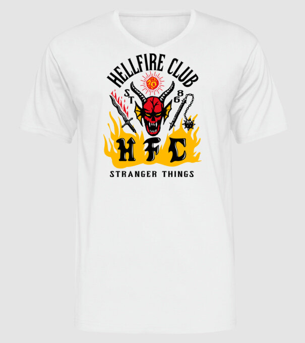 hellfire club 86 stranger things model alb pe tricou