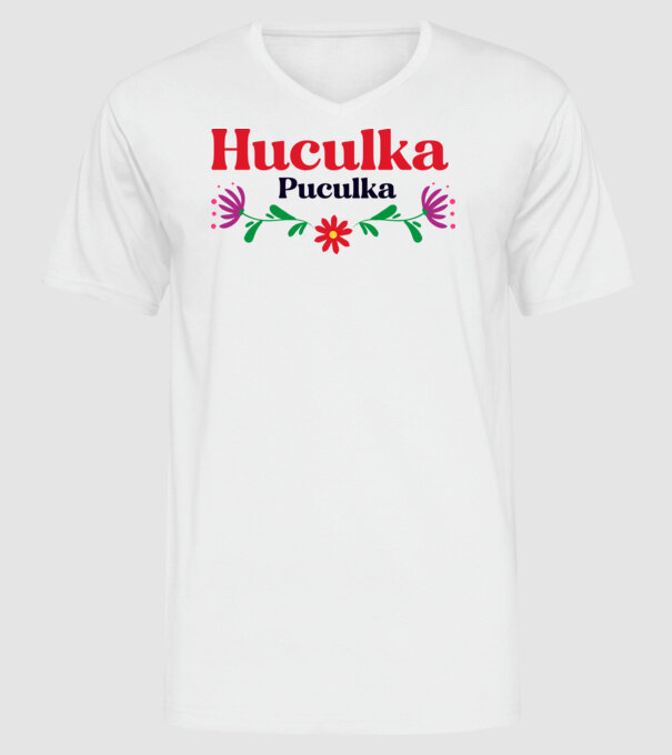 Huculka Puculka model alb pe tricou