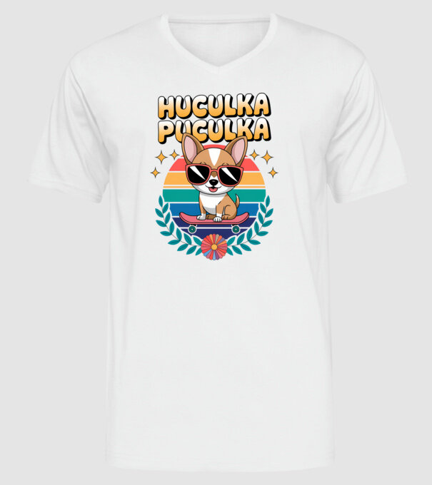 Huculka Puculka Câine 2 model alb pe tricou