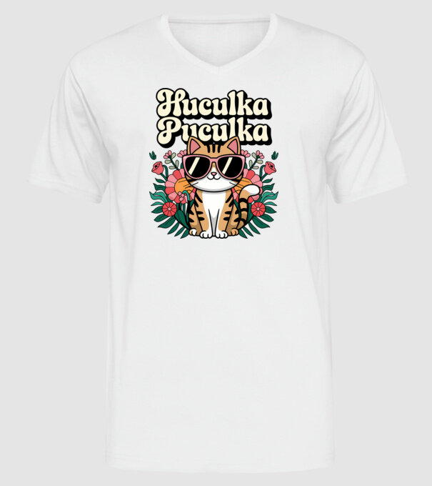 Huculka Puculka pisică 3 model alb pe tricou