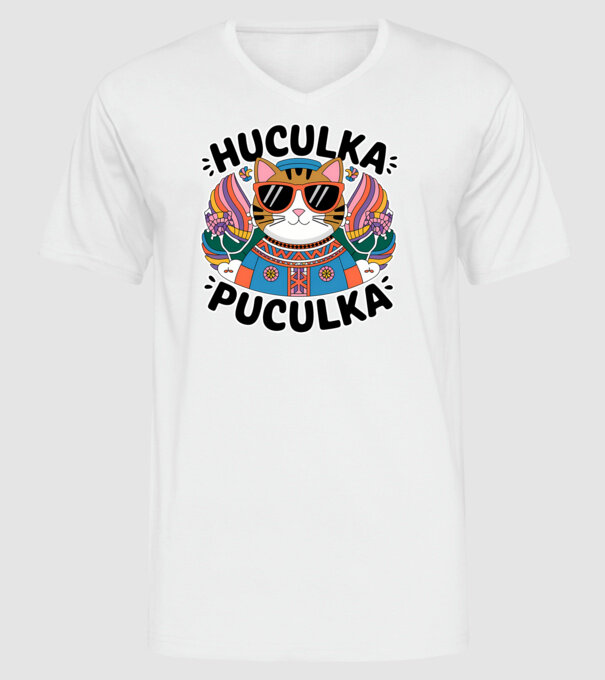 Huculka Puculka pisică 3 model alb pe tricou