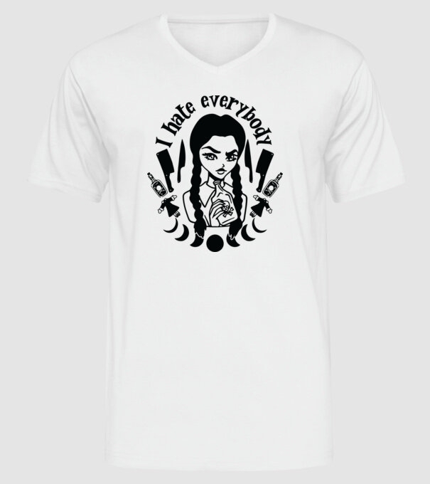 I hate everybody cartoon model alb pe tricou