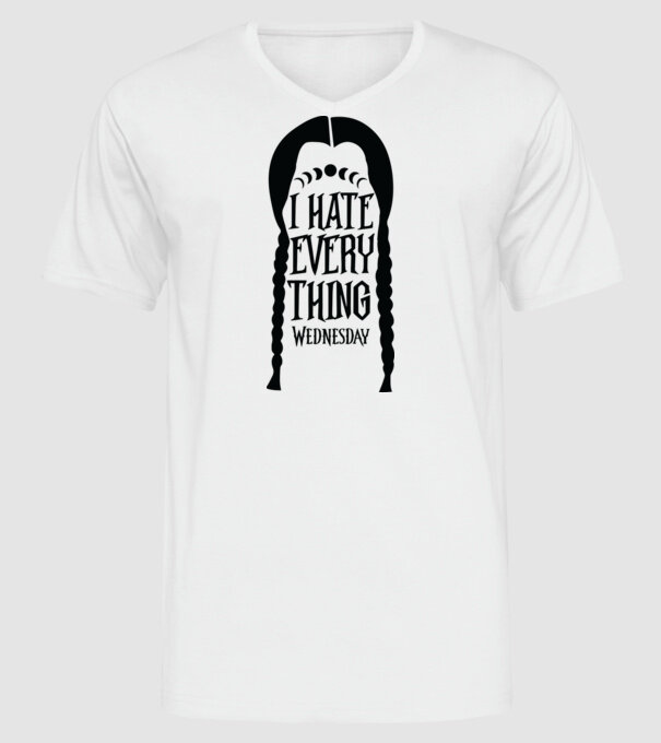 I hate everything model alb pe tricou