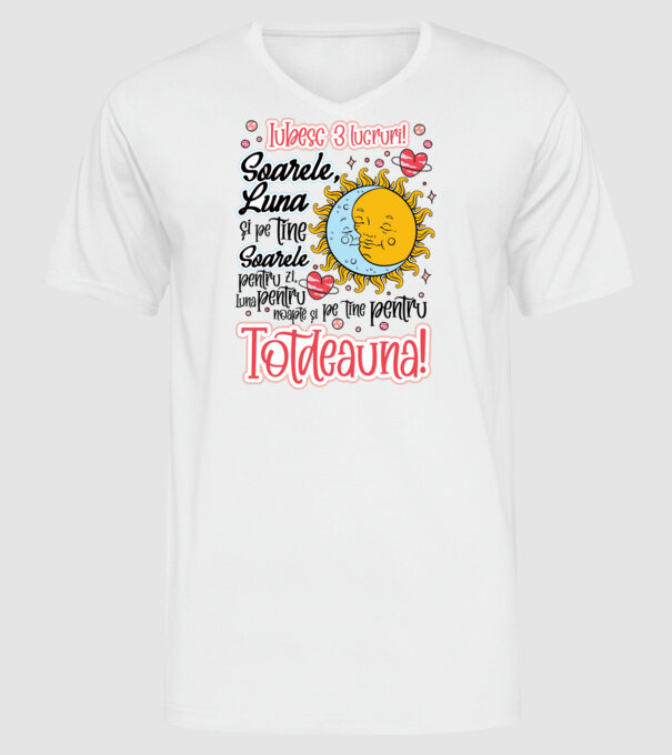 Iubesc 3 lucruri model alb pe tricou