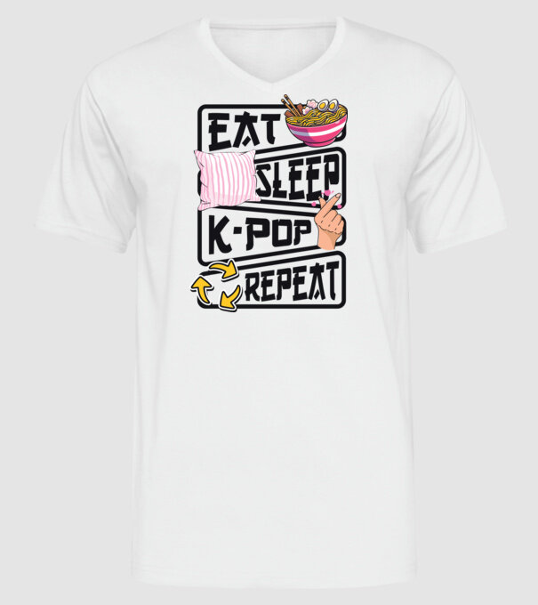 K-POP EAT SLEEP model alb pe tricou