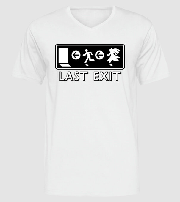 Last Exit model alb pe tricou